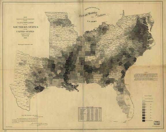 Проценат робова у становништву у сваком округу ропских држава 1860.