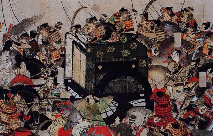 Детаљ самураја који штити краљевски превоз од слике са свитком.