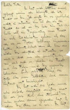 Прва страница Кафкиног „Писма оцу“.