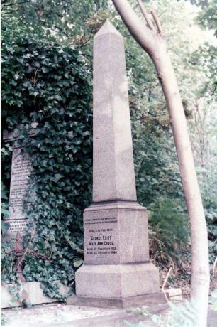 Камени обелиск у башти на којем је натпис у знак сјећања на Елиота