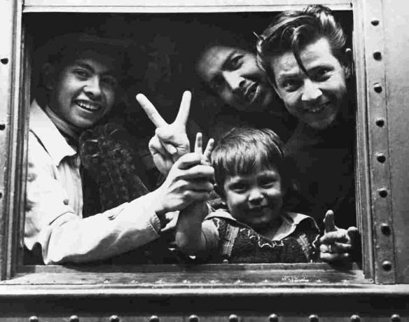Фотографија младе мексичке мигрантске породице браћероса у возу упућена у САД.