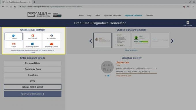 Опције платформе за е-пошту у Генератору потписа