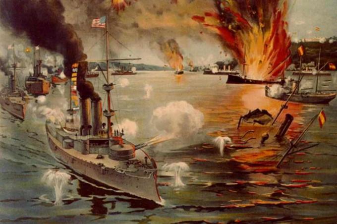 Амерички ратни бродови који су пуцали на Шпанце током битке код залива Манила.