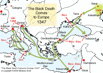 Долазак болести у источну Европу и Италију Црна смрт долази у Европу, 1347