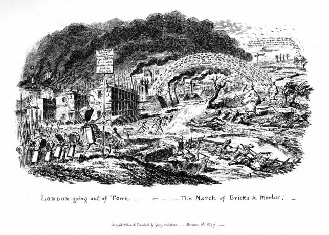 'Лондон излази из града - или Марш цигле и малтера', 1829. Извођач: Георге Цруиксханк